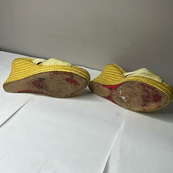 Christian Louboutin Sz 6 Yellow Ribbon Espadrille Wedges Heels Backless Sandals - Picture 16 of 16